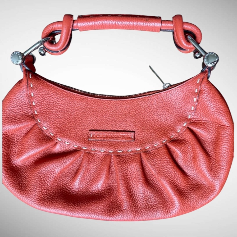 BCBG Max Azria Pebbled Leather Handbag Orange Top Handle Satchel Purse